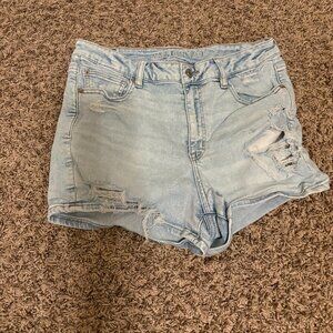 American Eagle Denim Shorts 12 Light Blue Distressed Pockets High-Rise Shortie